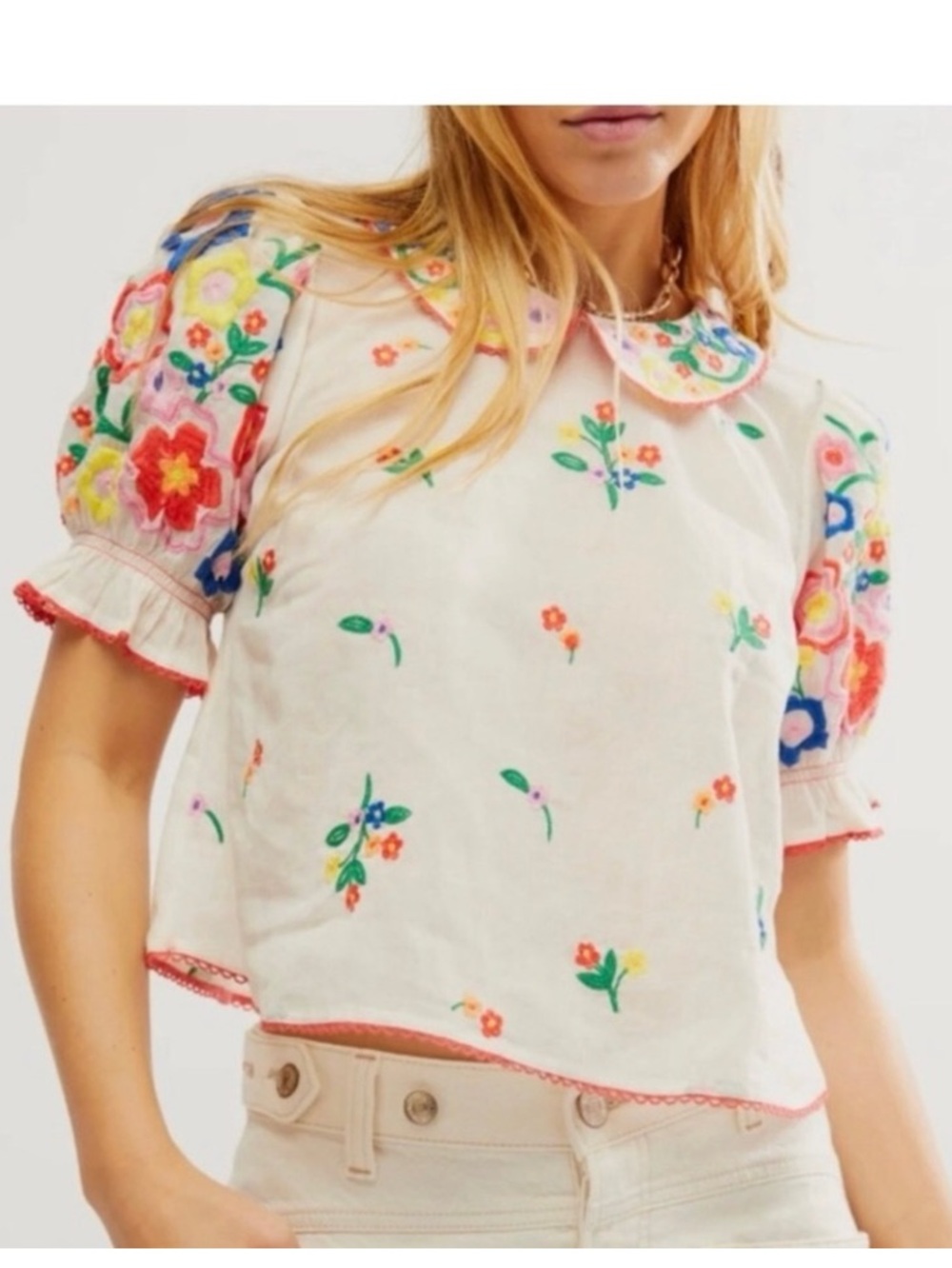 Bloggers fave Free People Flowers of Love embroidered sheer top ecru SZ small - Picture 6 of 16